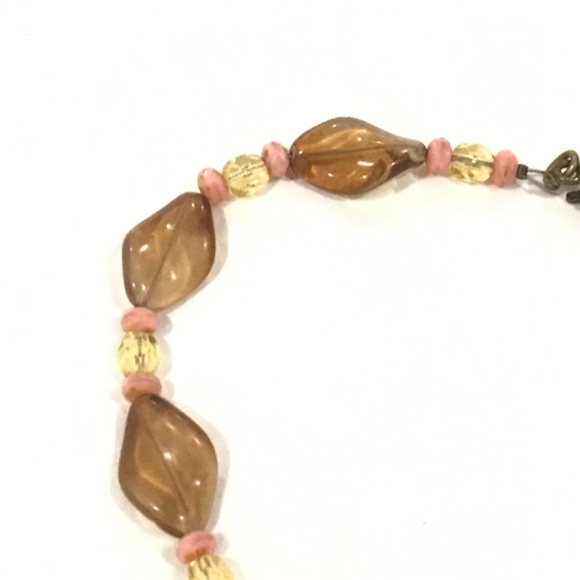 Mary Demarco Flower Pendant Brown Pink & Yellow Glass & Stone Beaded Necklace - Picture 5 of 7